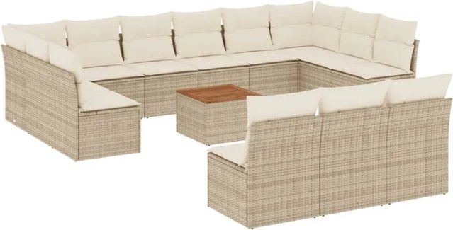vidaXL 14-tlg. Garten-Sofagarnitur aus Polyrattan in Beige-Creme mit Kissen und Stauraum - Bild 1