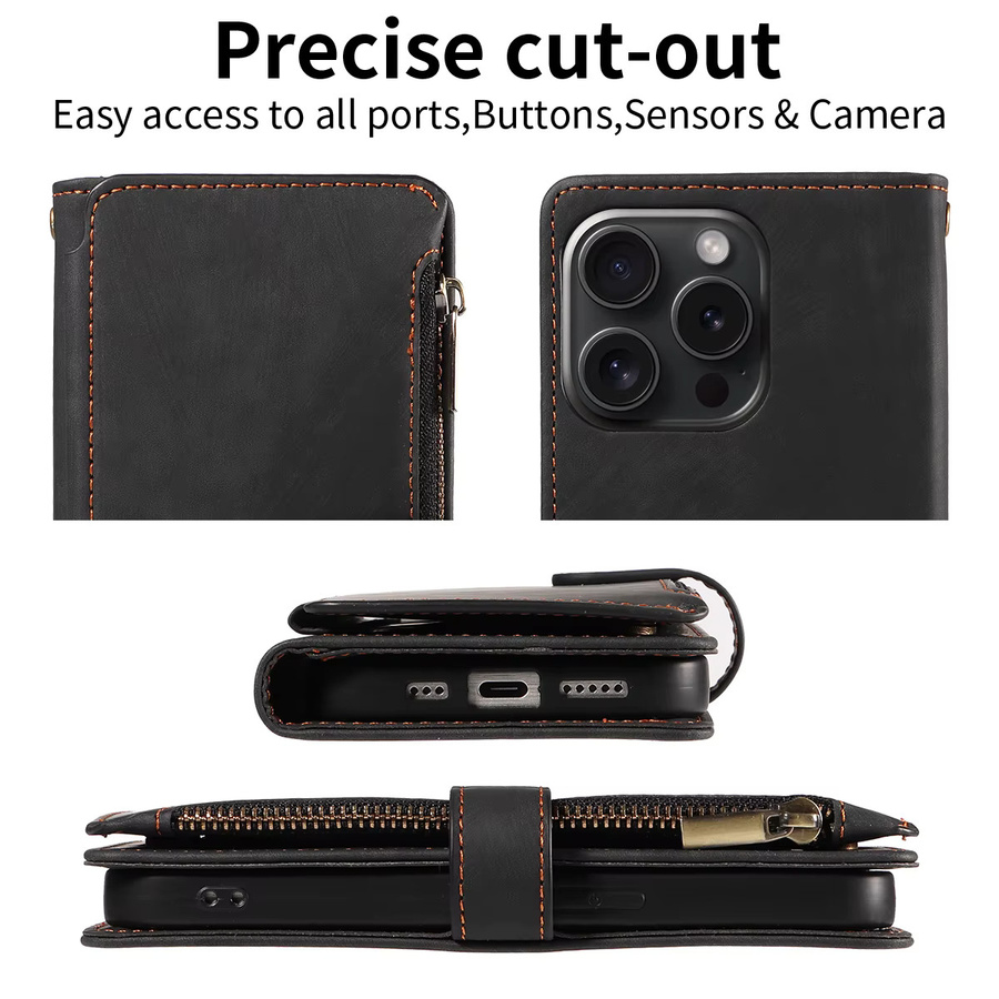 Samsung Handyhülle aus PU-Leder mit Reißverschluss und Kartenfächern als Wallet Cover in Schwarz für Galaxy A13 A14 A15 A21 A22 A23 A24 A25 A32 A34 A50 A54 Flip - Bild 4