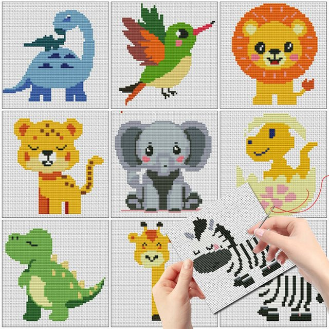 Evershine Mini-Kreuzstich-Set mit 12 verschiedenen Cartoon-Tier-Motiven in Multicolour - Bild 1