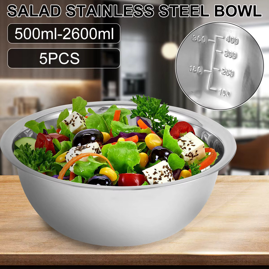5-teiliges Willstar Rührschüssel-Set aus Edelstahl in Silber, runde Nistschüsseln für die Küche zum Kochen, Backen und zur Lebensmittelaufbewahrung - Bild 3