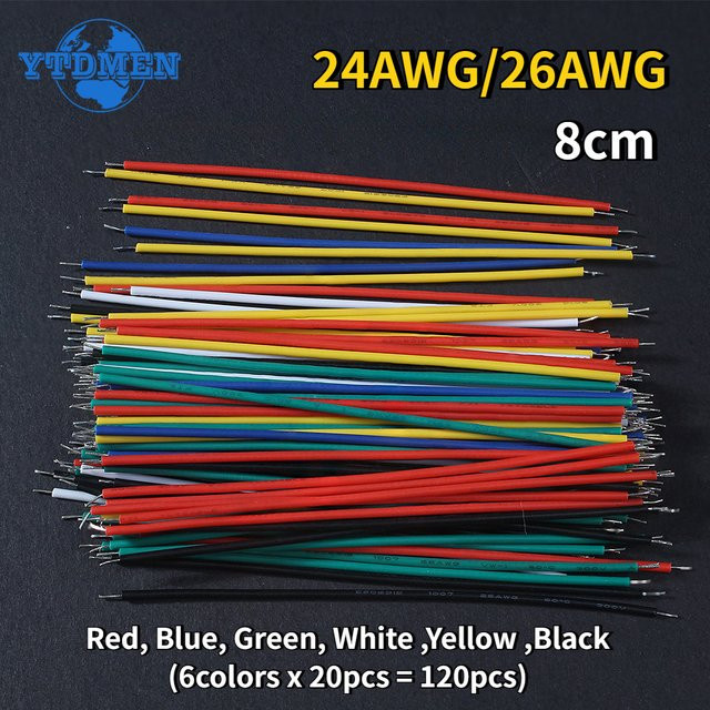 YTDMEN Jumper Draht DIY Kit mit 120 Stück zinnüberzogenen Breadboard PCB Lötlitzen in 6 Farben (24AWG und 26AWG) multicolour - Bild 1