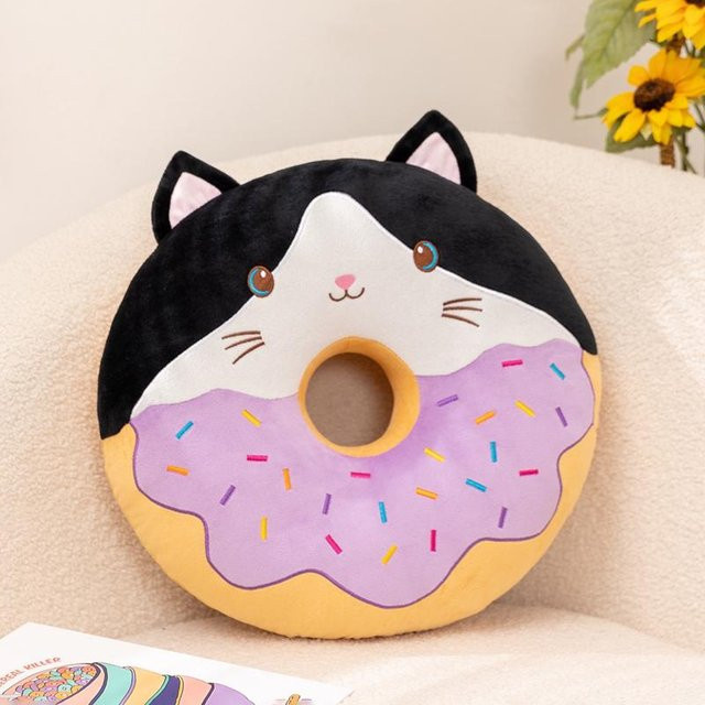 Yiran toy Cartoon Tier Donut Plüschkissen in Multicolour, rundes Kawaii Sitzkissen mit Ringform, Durchmesser: 42 cm - Bild 1