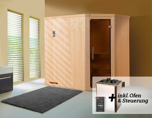 Weka Elementsauna Varberg mit Glastür und 7,5 kW Sparset, braun, B/H/T: 194 x 199 x 144 cm - Bild 3