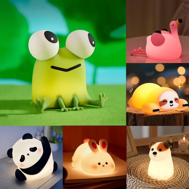 Vacamm Kawaii Tier LED Tischlampe aus Silikon als wiederaufladbares Nachtlicht für Kinder und Kleinkinder - Bild 1