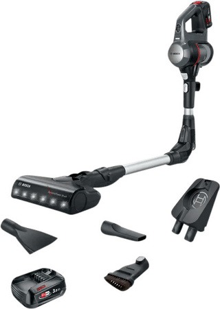 Bosch Unlimited 7 BBS712A Akku-Stabstaubsauger beutellos in Schwarz und Silber mit LED-Scheinwerfer und Ersatzakku