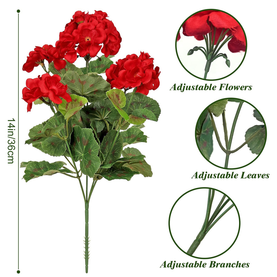 LEKSE Künstliche Geranien Seidenblumen in Rosa als Blumenstrauß für Hochzeiten und Garten-Dekoration - Bild 1