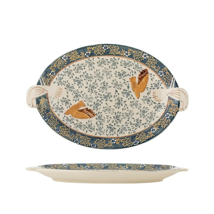 Bloomingville Hezha Keramik Tablett aus Steingut in Blau Durchmesser: 34 cm - Bild 1