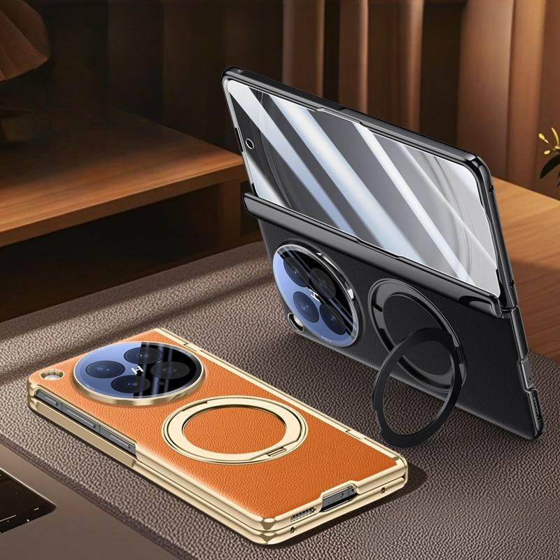 GKK Klapphülle aus Leder und PC für OPPO Find N6 mit Scharnier, magnetischem drehbarem Ringhalter und HD Sichtschutzglas - Bild 2
