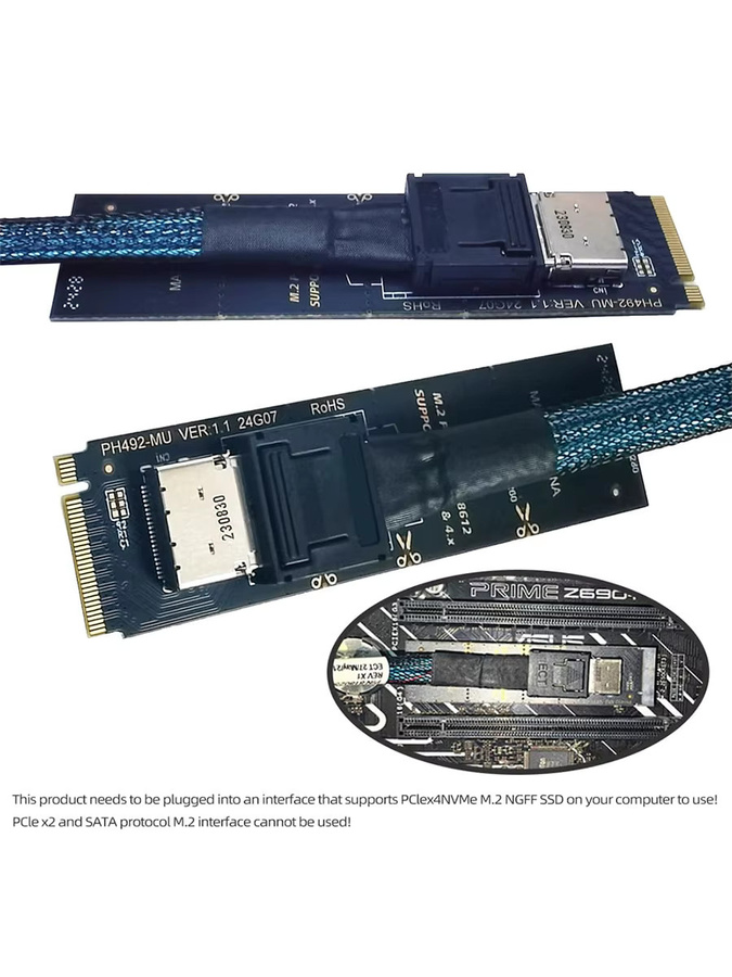 RGEEK PCI-E 4.0 M.2 M-Key zu Oculink SFF-8612 SFF-8611 Vertikaler Host-Adapter für NVMe U.2 SSD 2280 eGPU in Schwarz - Bild 7