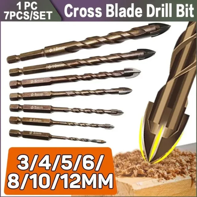 STONEGO Kreuz Hex Fliesen Bits aus Legierung zum Bohren in Glas, Keramik und Beton, Durchmesser: 3 mm bis 12 mm - Bild 1