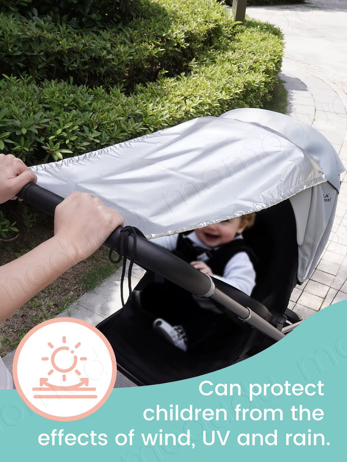 momo&dudu Universeller Kinderwagen-Sonnenschutz in Silber mit UV-Schutz, Mückenschutz sowie Wind- und Wasserdichtigkeit - Bild 5