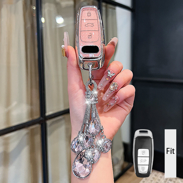 ICAR Schlüsselhülle Diamant Rosa für Audi Q8 RSQ8 A6 C8 S6 RS6 A7 S7 RS7 A3 8Y A8 D5 RS E-tron Q4 Q7 Fernbedienung Auto Schlüssel Abdeckung und Schlüsselbund Zubehör - Bild 1