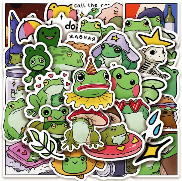 50 Stück Lustige Frosch-Cartoon-Aufkleber in Multicolour für Laptop, Handy und Skateboard - Bild 1