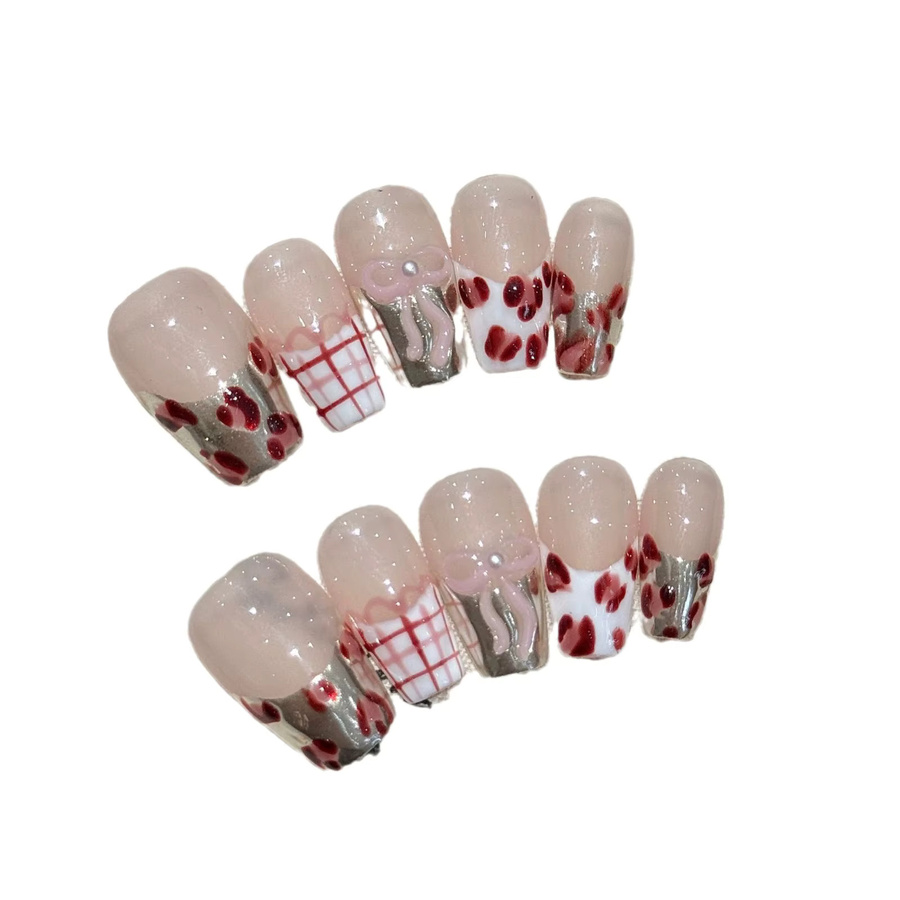 YADORNOS Press on Nails, rosa Leopardenmuster, glänzend, Unisex - Bild 3
