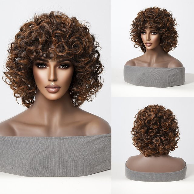 HAIRCUBE Perücke, braun, kurz, lockig, mit Pony, Damen - Bild 1
