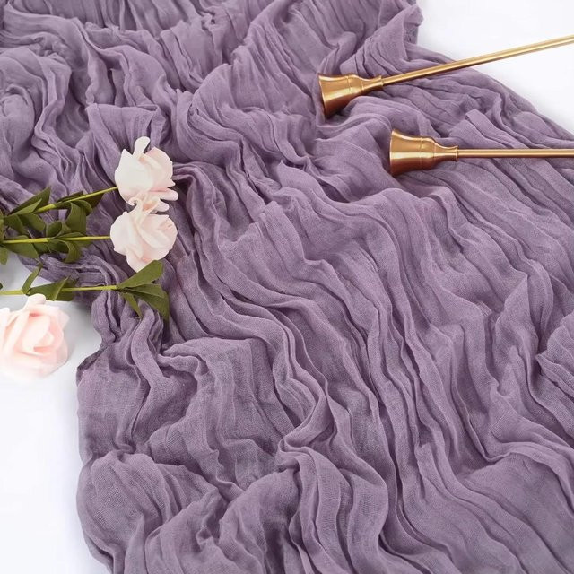 Boho Käsetuch Tischläufer aus Gaze Stoff in Hellrosa und Violett, B/H: 90 x 300 cm - Bild 1