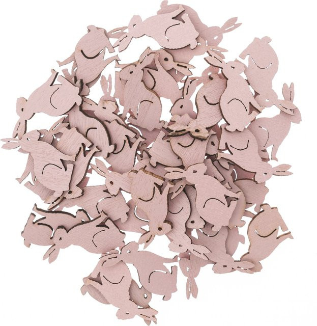 Rico Design Holzstreu Hase klein in Rosa mit 48 Stück für den Frühling - Bild 1