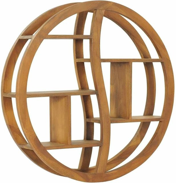 vidaXL Wandregal Yin und Yang aus Teak Massivholz in Braun, B/H: 80 x 80 cm, Tiefe: 17,5 cm - Bild 1