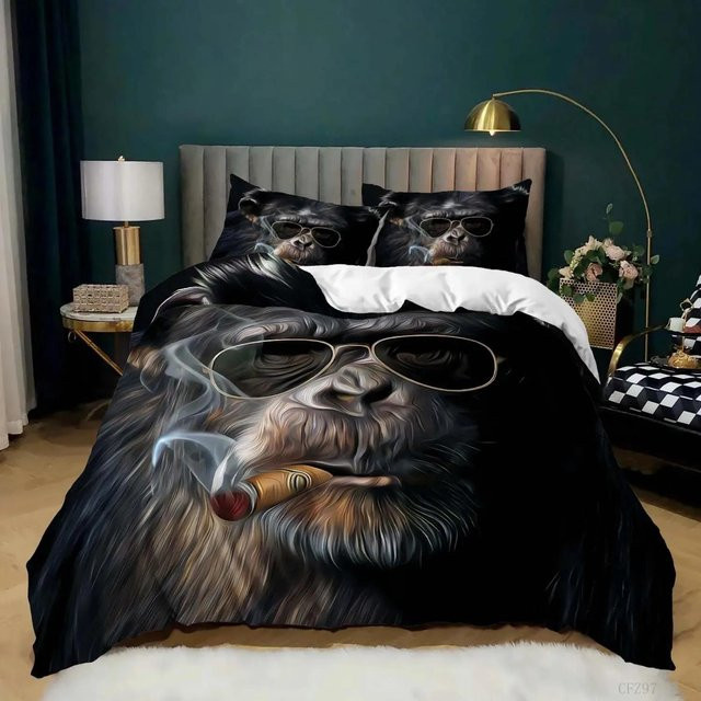 Lodestar Bettwäsche-Set mit Affen-Motiv, Cartoon Tier Design, Farbe Schwarz, Material Mikrofaser, B/H: 70 x 133 cm - Bild 1
