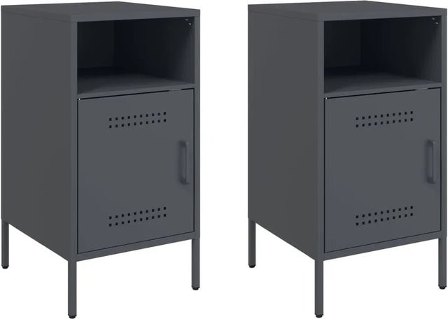 vidaXL Nachttische 2er Set Anthrazit aus kaltgewalztem Stahl im Industrie-Stil, B/T/H: 36 x 39 x 68 cm - Bild 1