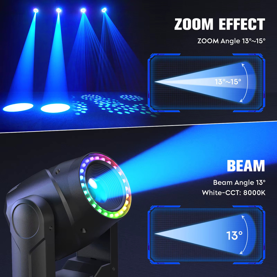 U'King Moving Head Licht 120W DMX RGBW LED Strahler mit Halo-Streifen, 7 Gobos, 7 Farben und 3 Prismen in Schwarz, B/T/H: 35,0 x 24,0 cm - Bild 4