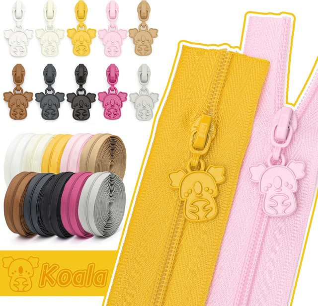 Changsons 3er-Set Nylon-Reißverschlüsse in Multicolour mit 10 Koala-Reißverschlussanhängern, Gesamtlänge: 4,57 m - Bild 1