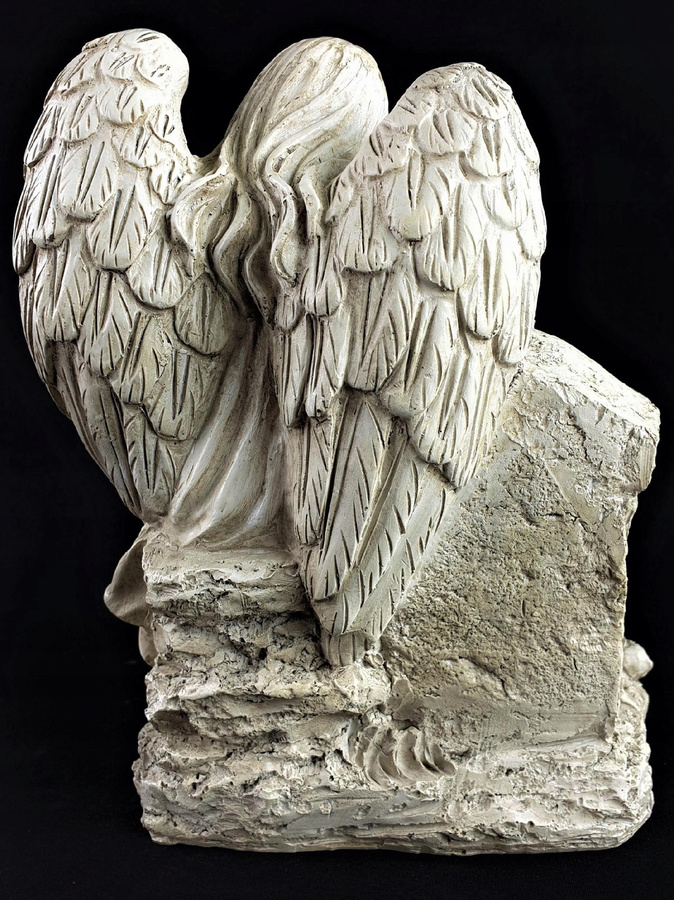 LED Grabkerze Schutzengel Ruhen in Frieden aus Alabaster und Harz, Höhe: 21,5 cm - Bild 3
