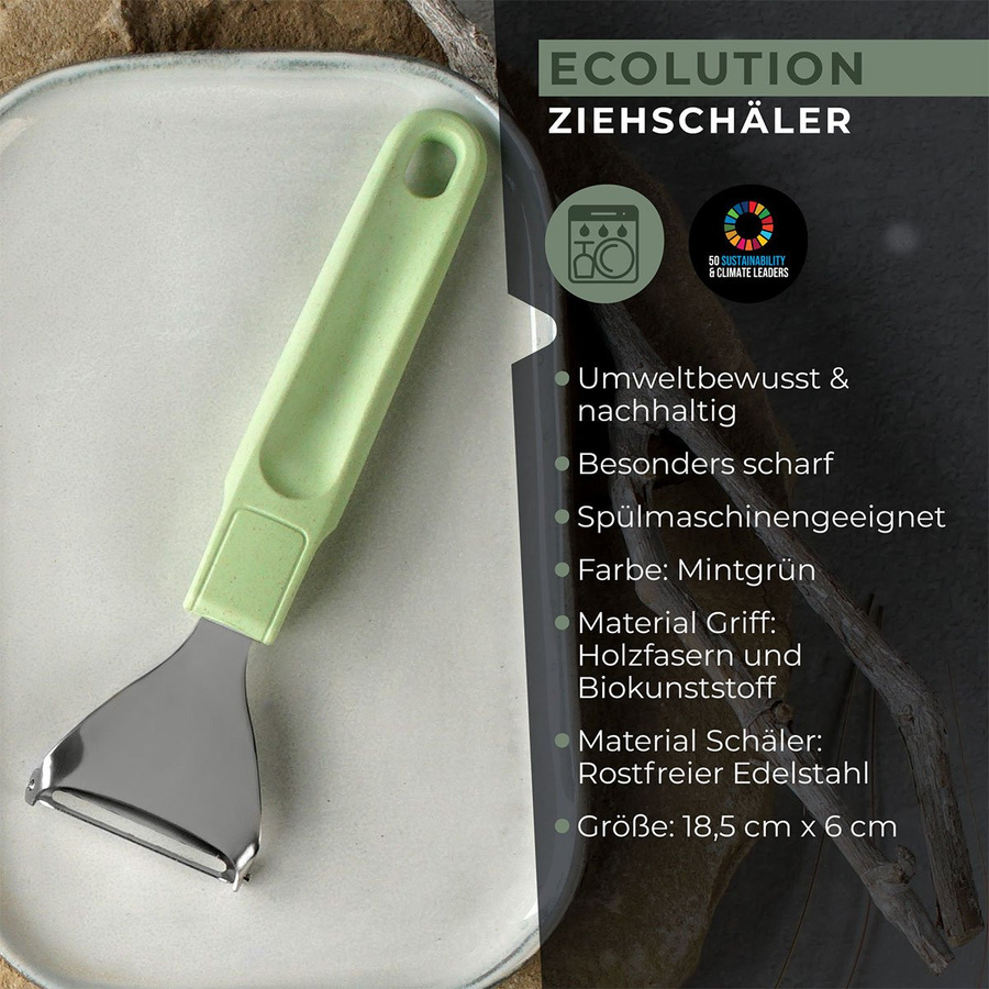 Fackelmann Ecolution Ziehschäler aus Edelstahl und Kunststoff in Grau und Grün, Länge: 18 cm - Bild 3