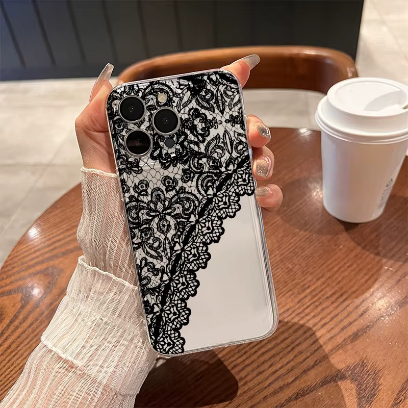 Transparente Handyhülle mit Spitzenmuster für iPhone 16 15 14 13 12 11 Pro Max XS XR 8 7 Plus Clear Cover - Bild 5