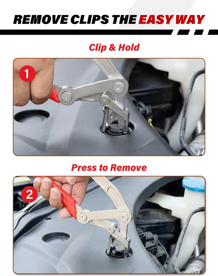 Auto-Clipzange zur Entfernung von Türverkleidungsclips und Armaturenbrett-Innenverkleidungen in Rot und Silber - Bild 3