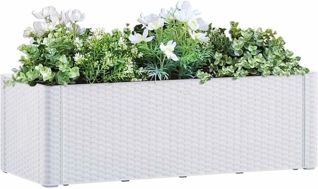Furnicato Garten-Hochbeet mit Selbstbewässerungssystem in Weiß mit Rattan-Optik, B/T/H: 100 x 43 x 33 cm - Bild 1