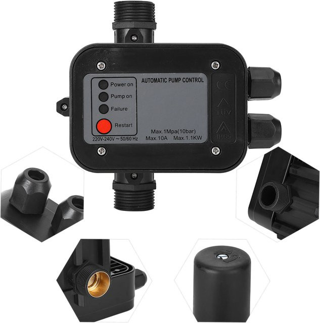 TOPINCN Automatischer Druckregler für Wasserpumpen, selbstansaugender Druckschalter, 220 V, Schwarz - Bild 1