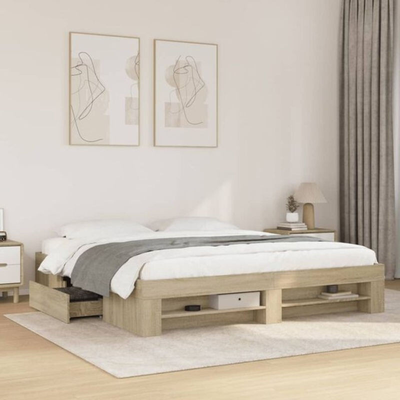 Vidaxl Funktionsbett Bettgestell aus Holzwerkstoff in Sonoma-Eiche Natur, B/T/H: 180 x 200 cm - Bild 1