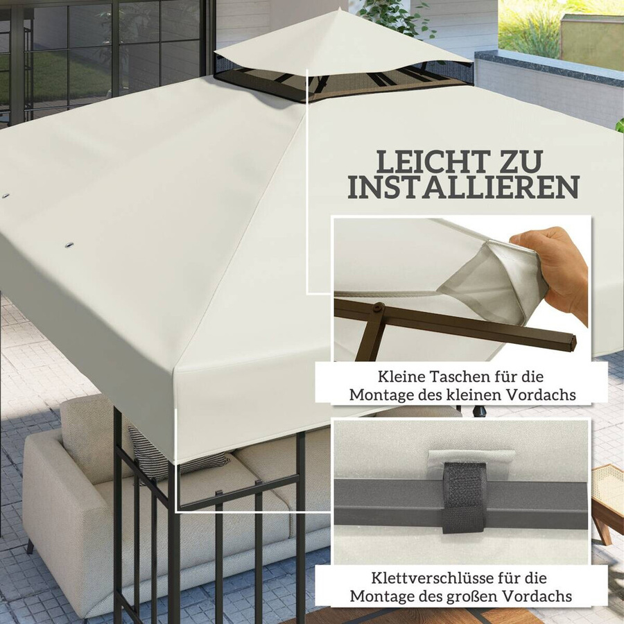 Outsunny Ersatzdach für Pavillon aus Polyester, wasserdicht und UPF 50+, Hellgrau, B/T: 300 x 300 cm - Bild 4