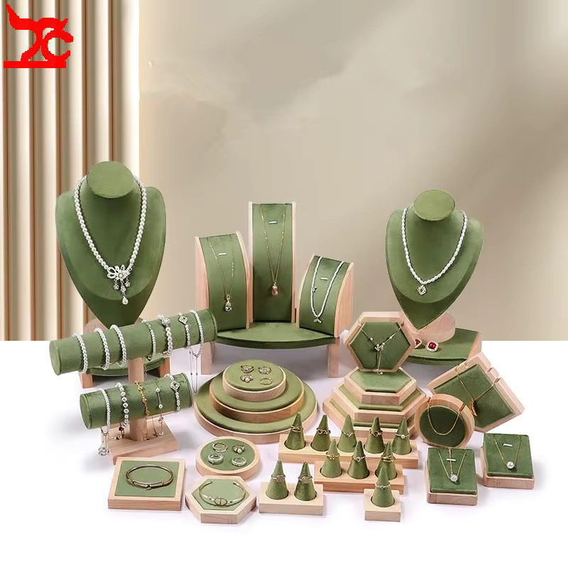 TREACHI Schmuckständer-Set, Holz und grüner Samt, Unisex - Bild 1