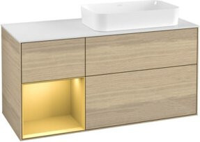 V&B Waschtischunterschrank Finion mit Wandbeleuchtung, Oak Veneer, Gold matt, B/T: 120 x 60 cm - Bild 1