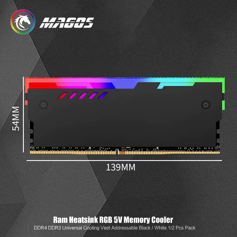 Flying Elephant Ram-Kühlkörper RGB 5V adressierbare Speicherkühler für DDR5 DDR4 DDR3 ECC, 2er Packung, Schwarz/Weiß - Bild 2