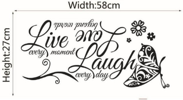 NATAWA Wandtattoo Live Laugh Love mit Schmetterlingen und Blumen in Schwarz - Bild 1
