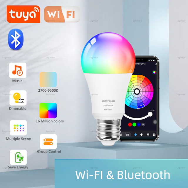 Tuya Smart LED Glühbirne E27 RGB Multicolour mit WiFi und Bluetooth für Alexa und Google Assistant - Bild 1