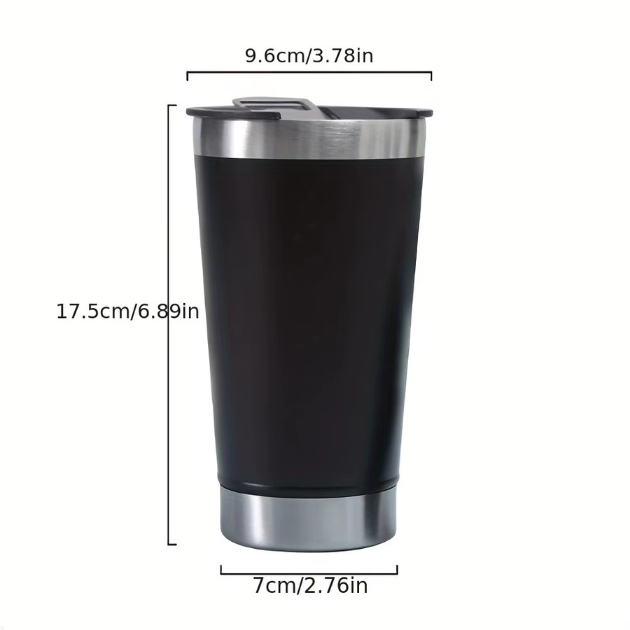 8er Set Lusella Edelstahl Bierkrug Doppelwandig Vakuumisoliert mit Deckel und Flaschenöffner, 473 ml, Beige und Schwarz - Bild 2