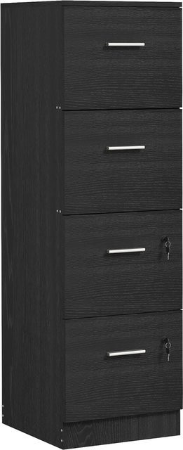HOMCOM Schubladenschrank für das Büro mit 4 Schubladen und Schlössern, Aktenschrank mit verstellbaren Halterungen für A4 und Letter, Schwarz, B/T/H: 40 x 42 x 130,8 cm - Bild 1