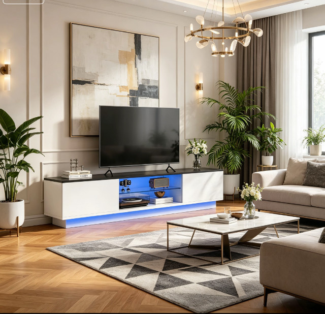 Rosahqnda TV-Schrank mit LED-Beleuchtung für Fernseher bis 65 Zoll, modernes TV-Lowboard mit Regalen für Wohnzimmer und Schlafzimmer - Bild 1