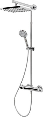Schulte Duschsystem Rain Classic mit Thermostat und eckiger Kopfbrause in Edelstahlfarben/Silver
