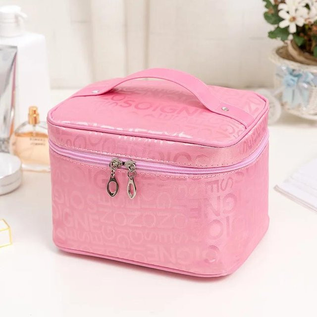 Kosmetiktasche für Damen, faltbarer Kulturbeutel, pink - Bild 1