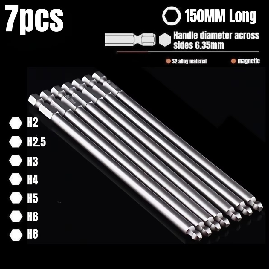 Probon 7-teiliges Elektrisches Schraubendreher-Bit-Set aus S2-Stahl, Magnetisch und Rutschfest, Kugelförmig, 65-150mm, H2 H2.5 H3 H4 H5 H6 H8 - Bild 5