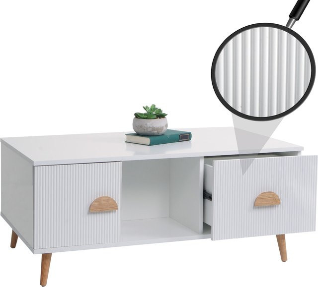 Couchtisch MCW N89 in Weiß mit 3D-Design aus Melamin Holz, B/T/H: 100 x 43 x 60 cm - Bild 1