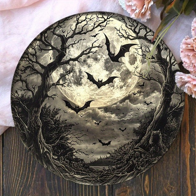 Potdemiel Halloween Gothic Fledermaus Wandkunst aus Metall, rundes Dekorationsschild in Multicolour, Durchmesser: 20,3 cm - Bild 1