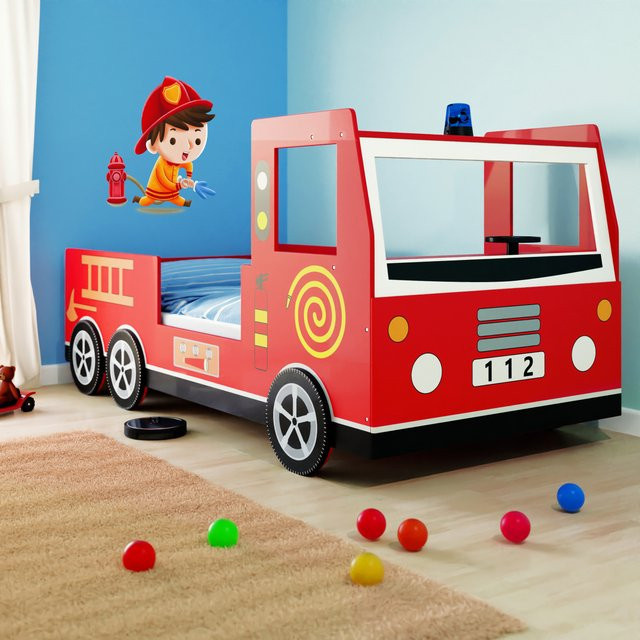 Casaria Kinder Feuerwehrbett Noah in Rot und Multicolour, B/T/H: 200 x 90 x 103 cm - Bild 1