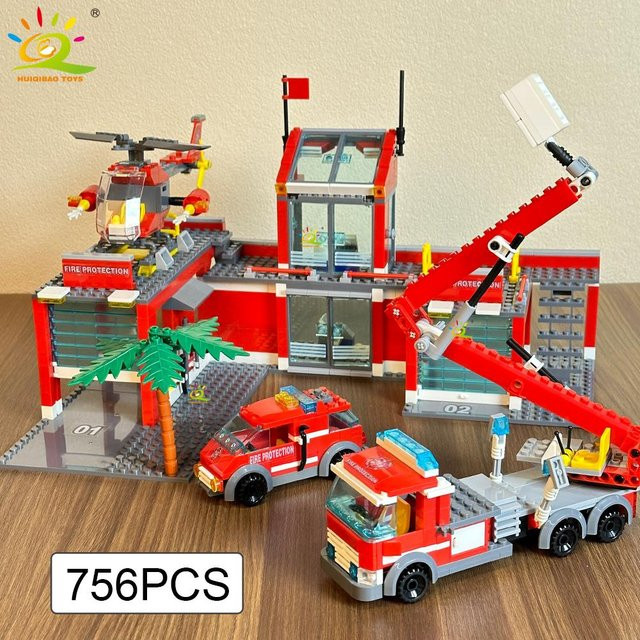 Wucifang Bags Feuerwehrwache Bausteine Set, 756 Teile, ab 6 Jahren - Bild 1