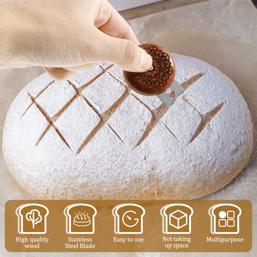 Willstar Brot-Scorer aus Holz mit 10 Edelstahlklingen, Braun, 5 cm - Bild 2